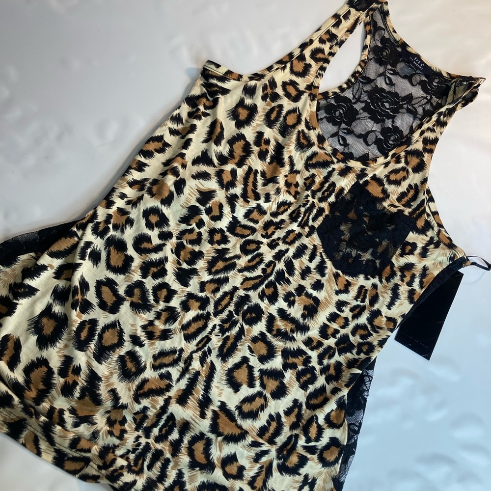 Iris Los Angeles womens black lace leopard tank top Large